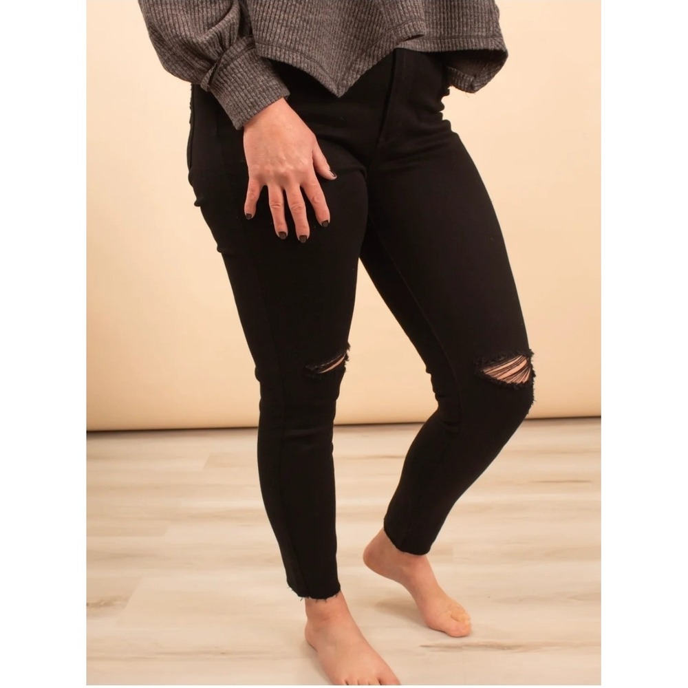 Judy Blue Black Skinny Fit Hi Rise Jeans Destruction Women 18W Rawhem 28" Inseam